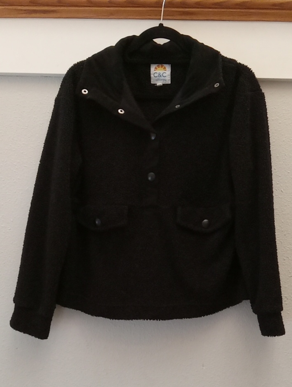 C&C California Black Teddy Fleece Snap-Front Jacket